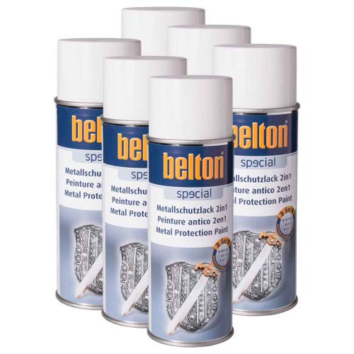 6 x Belton Metallschutzlack 2in1 reinweiß 0,4l (Lackspray)