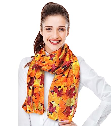 CBC Crown Autumn Fall Leaves Leaf Pattern Silky Feel Scarf 13"x60" or 35"x35"2
