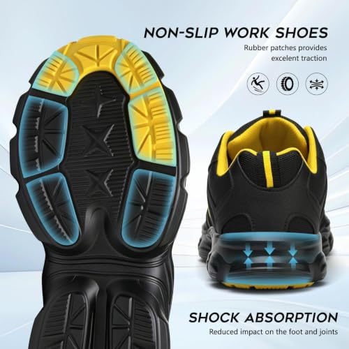 Image of Hogent Steel Toe Shoes for Men Women - Non Slip & Lightweight Work Shoes | Shock Absorption Cushion Sole, Breathable Safety Shoes, Ideal for Construction, Warehouse, Kitchen Work, Food Service