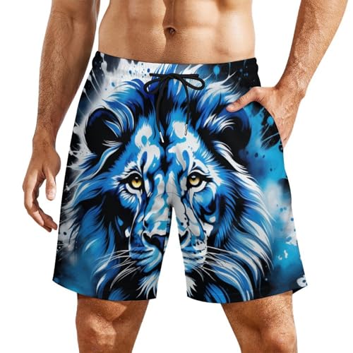 Zakqeik Men's Lions Swim Trunks Hawaiian Bathing Mesh Lining Suit Swimsuits Beach Shorts with Pockets