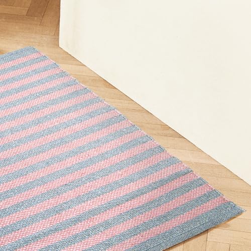 Sono a casa - Tappeto Multiuso 50x80 cm - in Misto Cotone Intrecciato – Lavabile, Morbido e Resistente – Perfetto per Ingresso, Cucina, Bagno, Camera da Letto (Rosa e Grigio)