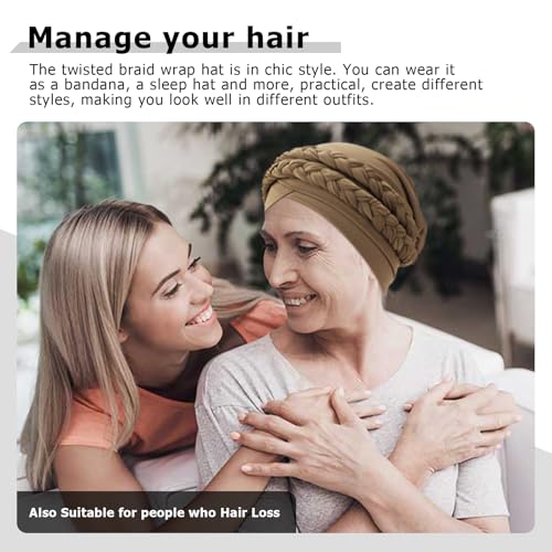 Image of DRESHOW African Women Turban Caps Beanie Twist Headscarf Pre-Tied Double Twisted Braid Hair Cover Wrap Hat Chemo Cancer Cap