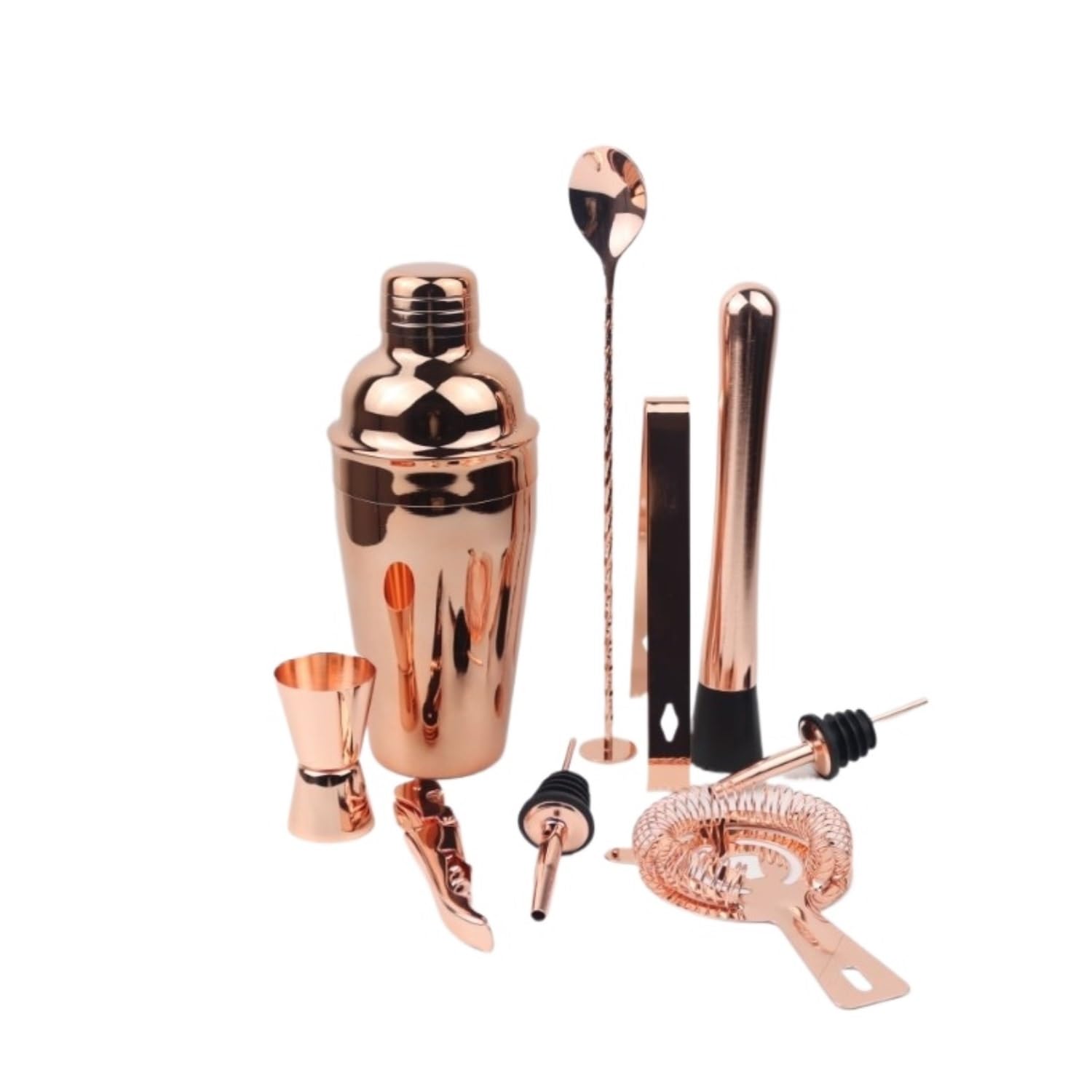 Juego de Cocktail Shaker Juego de batidora de Acero Inoxidable, Juego Completo de Taza coctelera para Barman, Juego de coctelera de 10 Piezas con Marco de Madera Coctelera Profesional Herramientas (C
