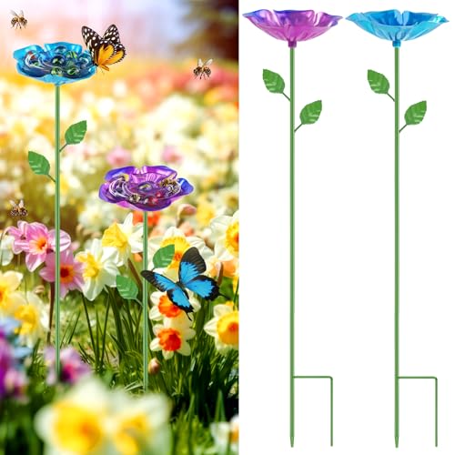 2 Pack Bee Watering Station, Metal Bee Feeder with Glass Marbles, Flow