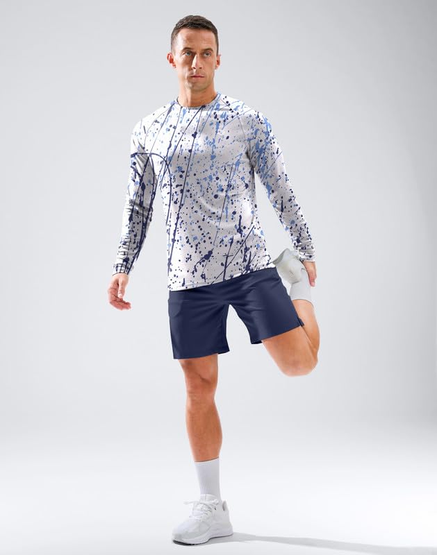 Image of Men's Sun Protection Swim Long Sleeve UPF 50+ Rash Guard Lightweight Shirts | SPF, UV, Workout, Hiking, Fishing, Athletic, Running, Thumb Hole, Reflective Design Shirt