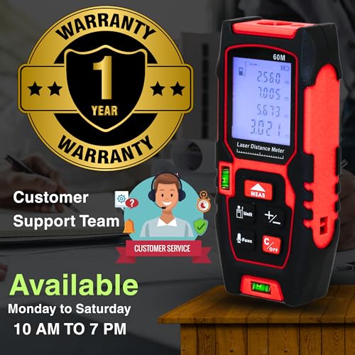 Image of Kwetmo Laser Measuring Device- 60 mtr Laser Distance Meter-Digital Measuring Tape-Distance Measurement Laser Machine with Mute Function Large LCD Backlit, Pythagorean Mode (60 MTR, Black)