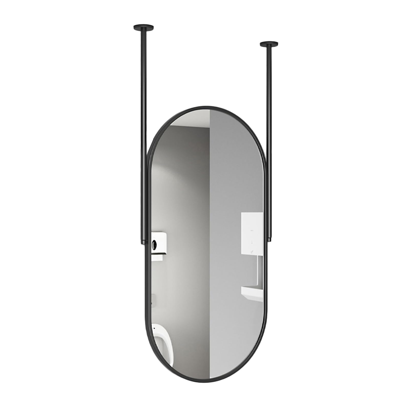 MESOVFCA Oval Ceiling Mirror, Vanity, Shaving with Metal Frame, Suitable for Bathrooms and(Black,60x100cm)
