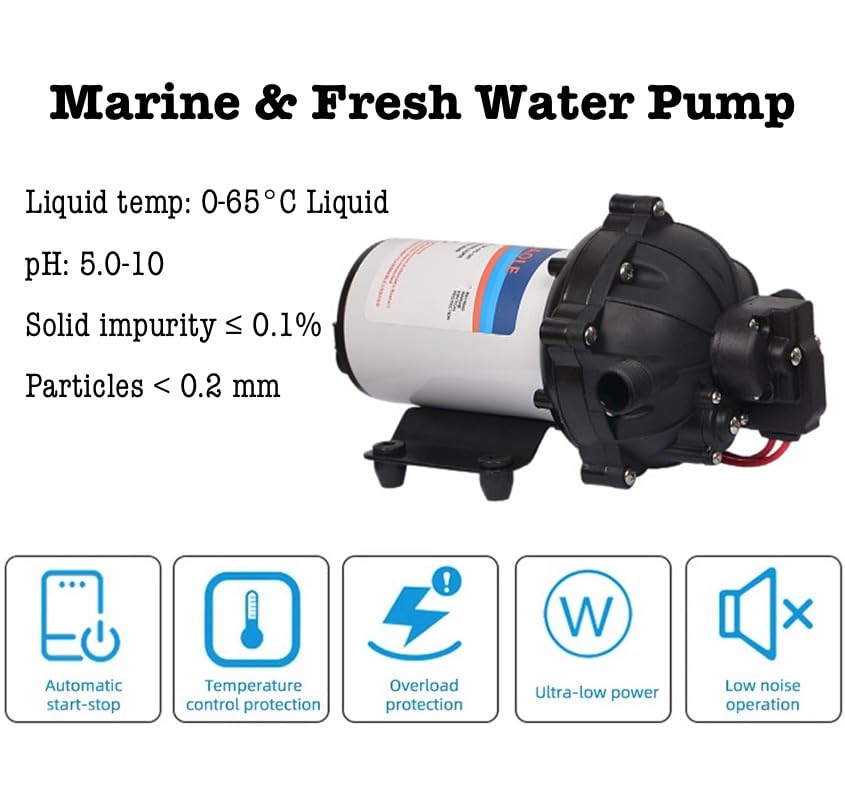 Image of DC 12V Water Pump, 5.5GPM 70PSI On Demand RV Water Pump, 7A Self Priming Diaphragm Water Pump, WKQ Marine & Fresh Water Pump with Pressure Switch for RV Boat Camper Caravan