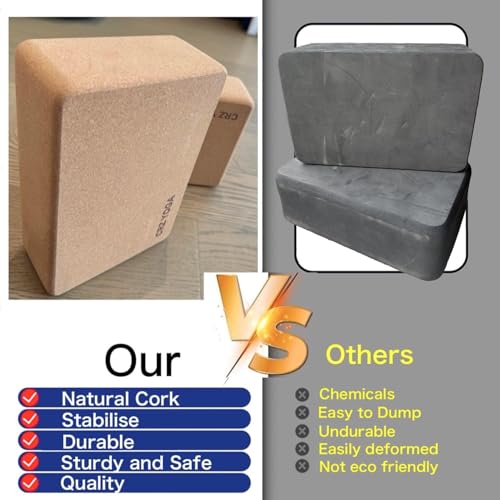 Cork CRZ Yoga Blocks, 2 Pack Natural Cork Blocks, High Density with Non Slip Surface, Eco-Friendly Yoga Accessories and Ideal for Yoga, Pilates, Stretching - Image 5