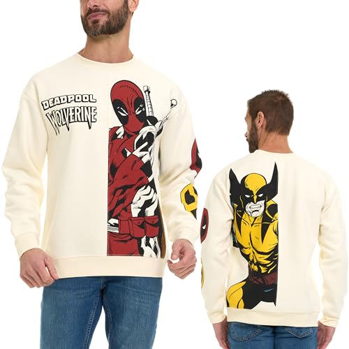 Marvel Deadpool Wolverine Men’s Split Fleece Crewneck Sweatshirt with Embroidery
