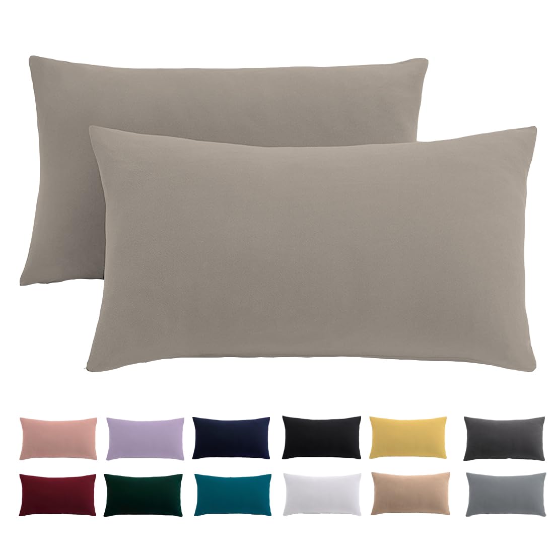 Cushion Cover 40 x 70 cm, Set of 2 - Pillowcases 40 x 70 cm, Taupe, for Pillows, 100% Microfibre Cushion Cover, Non-Iron and Wrinkle-Free with Zip