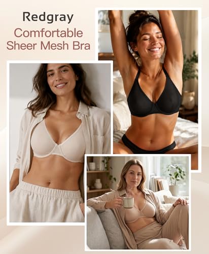 Image of Women's Sheer Bra Sexy Mesh Full Coverage See Through Unlined Underwire Supportive Plunge Bras