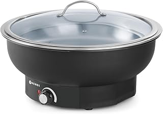 HENDI Chafing Dish, Tesino, mit herausnehmbarem Behälter, Deckel, Temperaturbereich: bis 85°C, Warmhaltebehälter, Buffetwärmer, 6,8L, 230V/500W, ø405x(H) 248mm, Edelstahl, PP