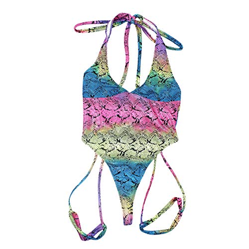 Women Rave Sexy Snakeskin Print Swimsuit Deep-V Monokini Bathing Suit for Dance2