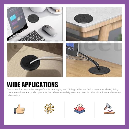Swpeet 6Pcs 2.4 Inch (60mm) Rubber Desk Grommet with Hole Saw, Flexible Cable Grommet, Desk Cable Hole Covers, Wire Hole Cover, Desk Cord Hole Cover for Desk Table Wire Pass Through Wire Protection by Swpeet - Image 7