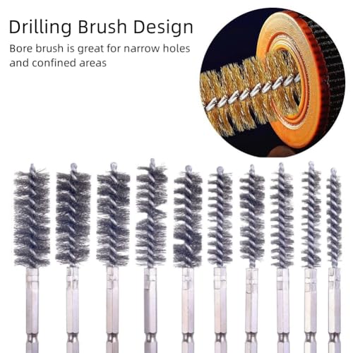 14 PCS Stainless Steel Bore Brush for Drill, Twisted Wire Stainless Steel Wire Brush Metal Bore Cleaning Cleaning Brushes with 1/4