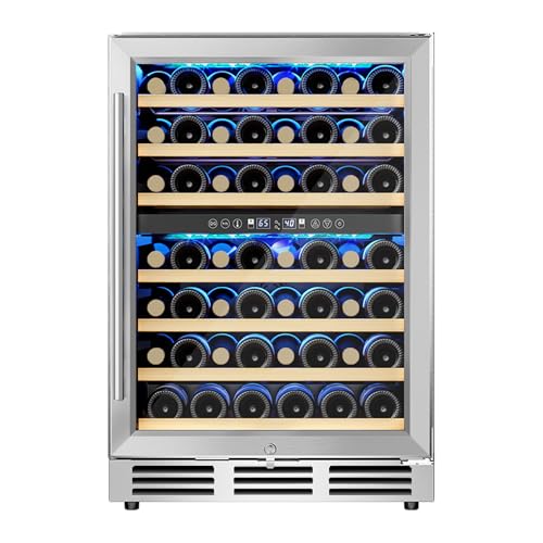EUHOMY 24 Inch Wine Cooler Refrigerator 54 Bottl-Dual Zone, Built-in or Freestanding Wine Fridge with Glass Door, Wine Refrigerator for Home Bar Kitchen