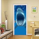 VIRANDA 3D Door Stickers Murals Peel and Stick - Shark - Wallpaper Self-Adhesive Decals Removable PVC Waterproof Poster for Bedroom Living Room Decoration 30.3' x 78.7'