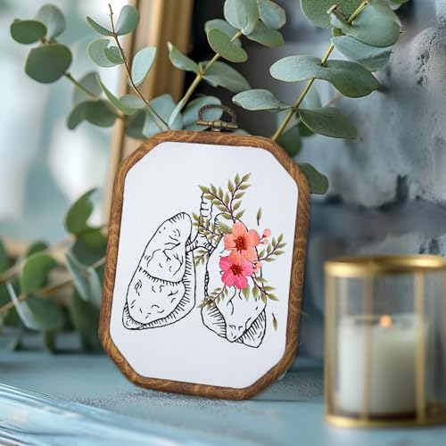 Image of ORIGACH 4 Set Embroidery Kit for Beginners Adults, DIY Human Organ with Flowers Embroidery Starter Kit with Stamped Patterns Instructions Embroidery Hoop Needles Threads for Crafting