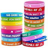 Abschiedsgeschenk Schüler,Motivations Silikonarmbänder Set 24 Stück mit deutschen Sprüchen,Regenbogenfarbene Elastische Kinder Armbänder,für Einschulung,Geburtstag Mitgebsel und tägliche Ermutigung