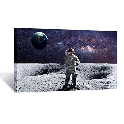 KREATIVE ARTS - Astronaut Standing on the Moon Overlooking Planet Earth...