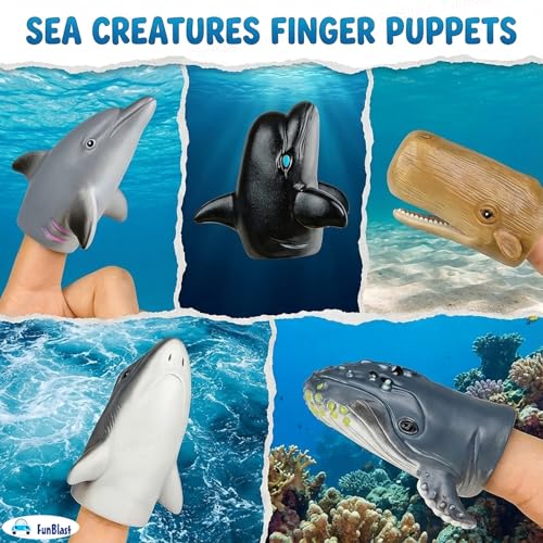 Image of FunBlast Ocean Animals Finger Puppets Toys for Kids - Pack of 5 Rubber Puppets Toys for Toddlers, Washable Finger Puppets for Children, Colorful Storytelling Puppet Toy Kids (Multicolor)