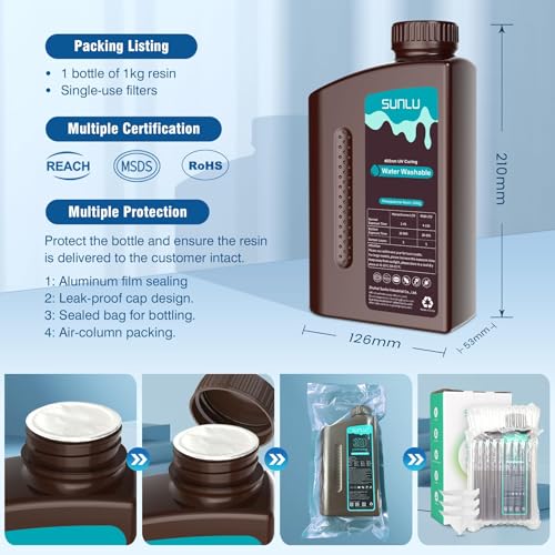 Image of SUNLU 4kg Water Washable 3D Printer Resin, Fast Curing Low Shrinkage, High Precision Photopolymer Resin for LCD /DLP /SLA Printers,395 to 405nm UV Resin, 4000g Dark Grey
