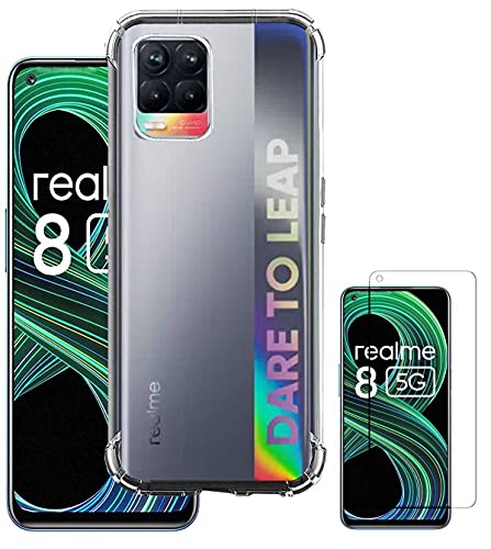 Image of Soft Flexible Silicone Back Cover Realme 8 5G, Transparent Case + Screen Guard