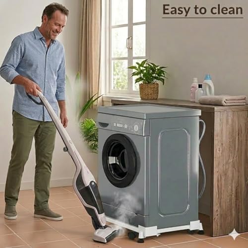 Image of CARE N TOUCH Adjustable Washing Machine Stand with Wheels | Front & Top Load 7kg-10kg Trolley | Fridge & Cooler Stand | Anti-Vibration Rust-Proof Metal Base | Up to 170 KG Black