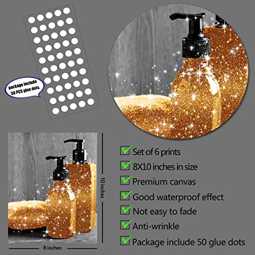 Fashion Wall Art Bathroom Wall Decor Prints Set Of 6 Black And White Gold Glam Glitter Canvas Posters Pictures Photos Bathroom Artwork Wall Modern Women Funny Bathroom (B&W Gold, 8"X10" Unframed) #TOP1