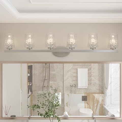 ACROMA Mid-Century Modern 6-Light LED Dimmable Bathroom Vanity Light with Art Glass - 51 inches Brushed Nickel Cover