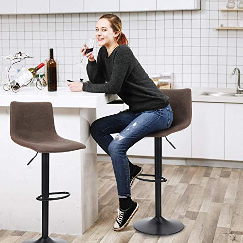 MAISON ARTS Bar Stools Set of 2 for Kitchen Counter Adjustable Counter Height Bar Chairs with Back Tall Barstools PU Leather Kitchen Island Stools, 300 LBS Bear Capacity, Brown