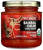 Sky Valley Sambal Oelek Chili Paste - Red Chili Paste, Made with a Blend of Red Jalapenos & Garlic, Gluten Free, Vegan, Keto, Paleo, Non-GMO, USDA Organic, Sambal Oelek Sauce, Chili Paste Asian - 7 Oz