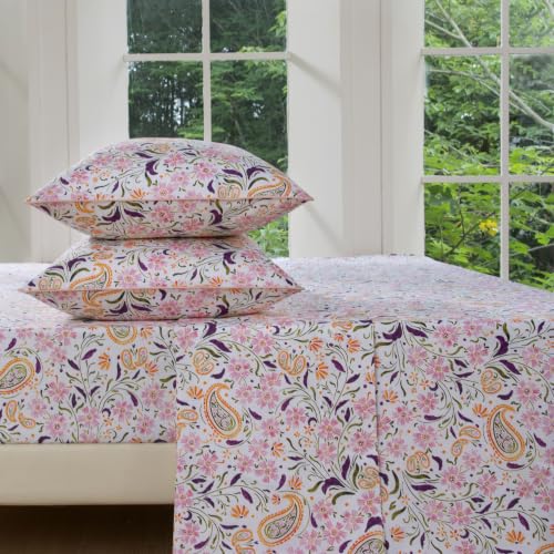 Image of FADFAY Cal King Pink Paisley 100% Egyptian Cotton Sheets Set 4 Piece, Vintage Botanical Cottagecore Bedding, Luxury Breathable Boho Floral Farmhouse Bedding with Deep Pocket Fitted Sheet All Seasons