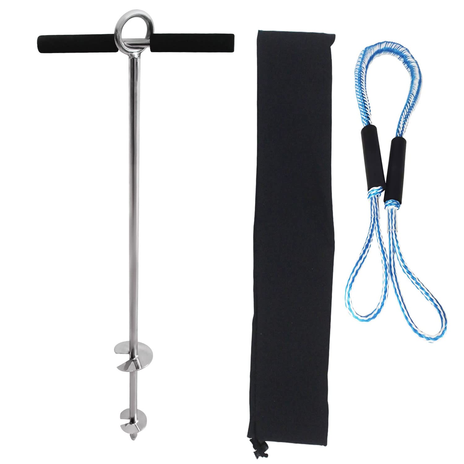 SHENGHUISS Sand Anchor Kit, 36" Length Auger to The Beach and Sandbar, 316 Stainless Steel Boat Screw Anchor w/Removable Handle, Bungee Line & Carry Bag, for Jet Ski,PWC,Floats,Pontoon,Kayak,Canoe