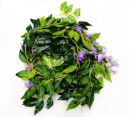 ZIHANJIAU 2X 7FT Artificial Wisteria Vine Garland Plants Foliage Flower Outdoor home office wedding decoration (2X PURPLE) - Image 4