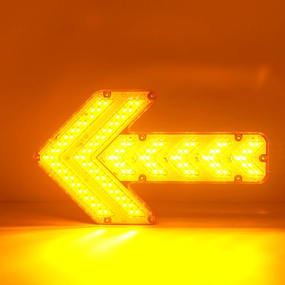 Luz LED de Señalización de Flecha Impermeable y Recargable para Vehículos de Construcción, Barredoras, Carros de Agua y Grúas.