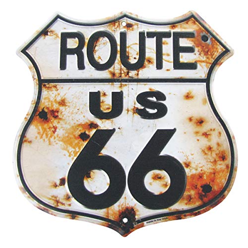 Treasure Gurus Rusty Highway Route 66 Metal Sign US Made Vintage Rustic Garage Man Cave Wall Decor