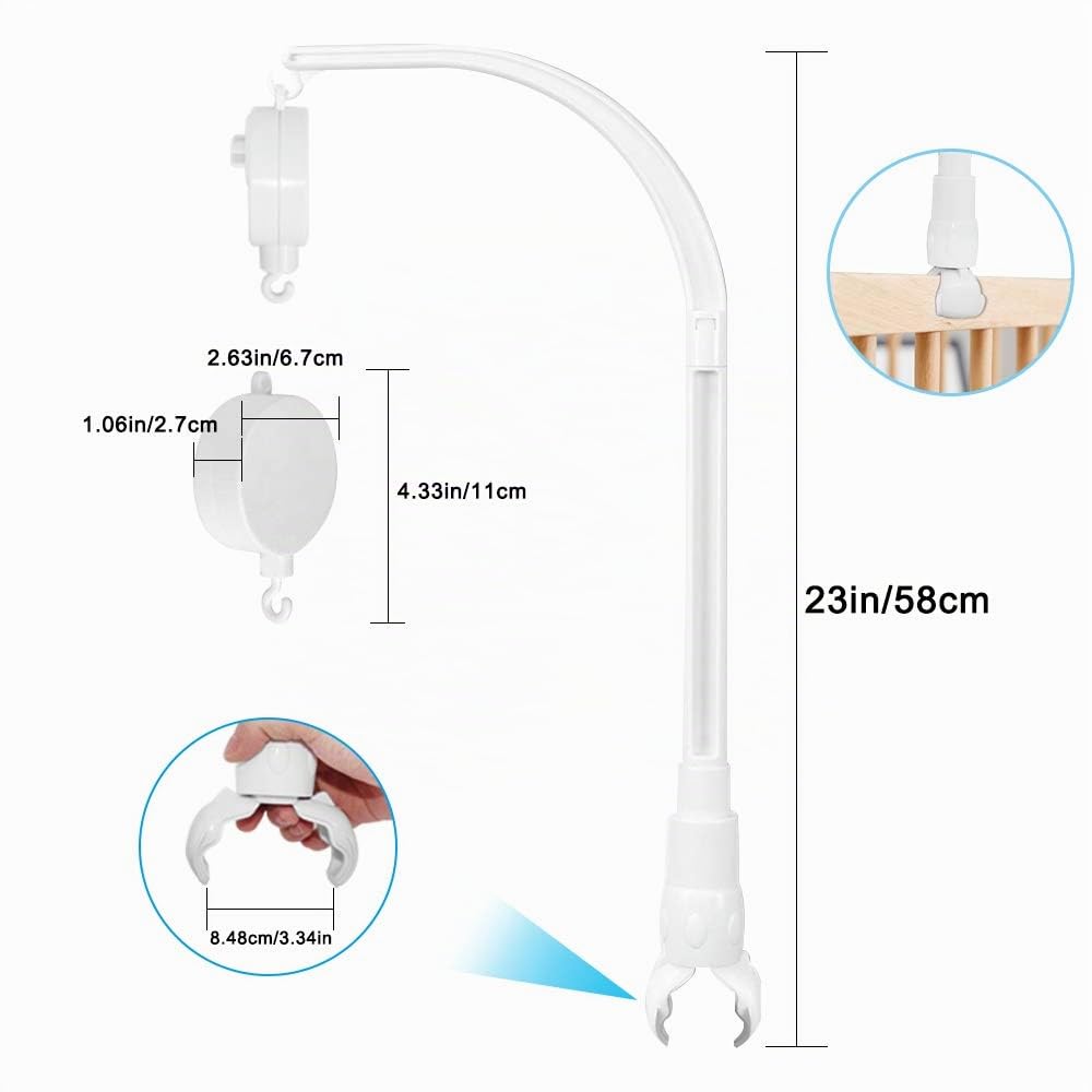Afunta - Supporto per appendere alla culla una giostrina, con carillon, lungo 58 cm, regolabile, per decorazione giocattolo fai da te, set di dadi a vite