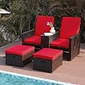 B BAIJIAWEI 5pcs Patio Wicker Loveseat - Outdoor Rattan Sofa Set with Cushion - Adjustable Lounge Chair with Ottoman Footrest, Wicker Furniture for Garden, Patio, Balcony, Beach, Coffee Bar, Deck