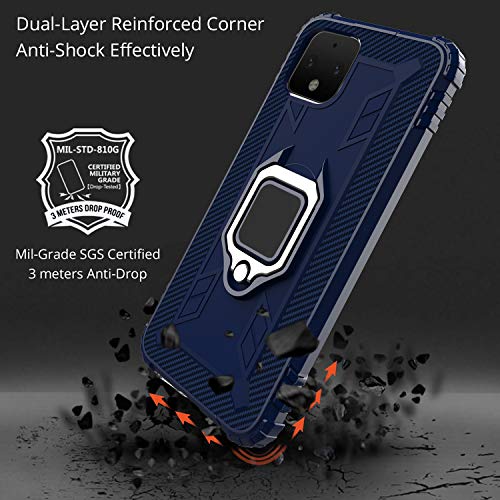 Asuwish Phone Case for Google Pixel 4 XL with Tempered Glass Screen Protector Cover and Slim Ring Holder Stand Hard Hybrid Rugged Cell Mobile Accessories Pixle 4XL Pixel4XL 4LX LX Women Men Blue
