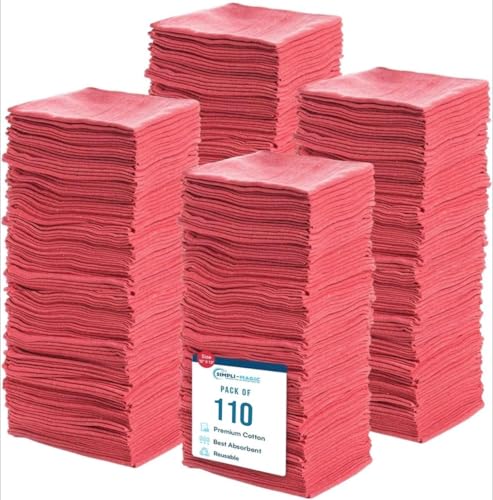 Simpli-Magic Cotton Shop Towels, Commercial Grade, Red, 100 Pack, Size: 14" x 12"