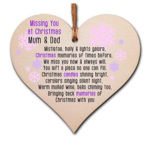 The Plum Penguin Handmade Wooden Christmas Hanging Heart Plaque Gift Missing you at Xmas sentimental rememberance present tree decoration pink snowflakes lost loved ones