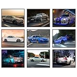 BigWig Prints Nissan Skyline GTR R34 Poster - JDM Nissan Skyline Poster, GTR Wall Art, Teen Boys Bedroom, Decor for Garage, Cool Car Art For Bedroom - Unframed Set of 9 (8x10”)