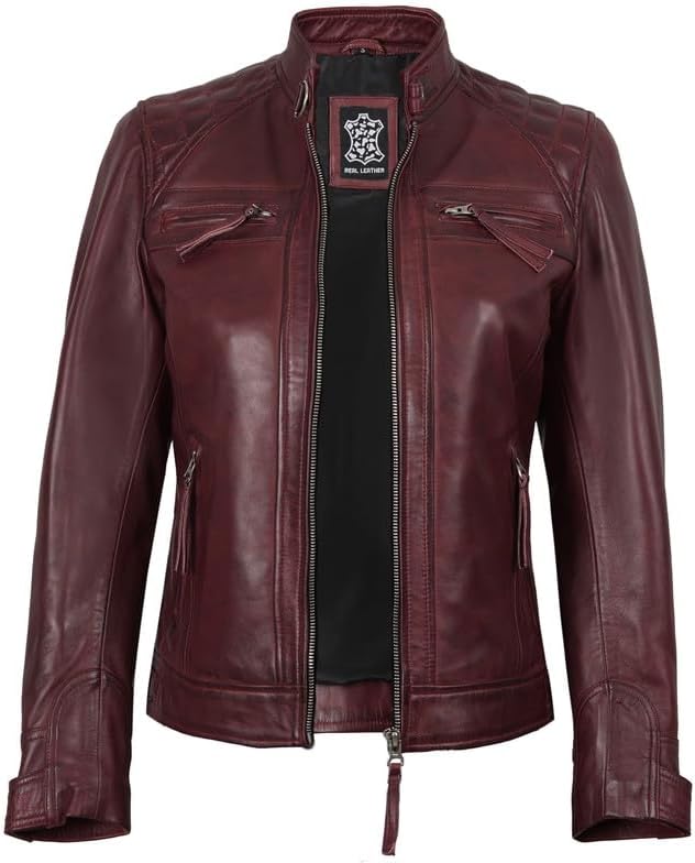 Blingsoul Leather Jacket Women - Quilted Cafe Racer Style Womens Leather Jackets - Image 2