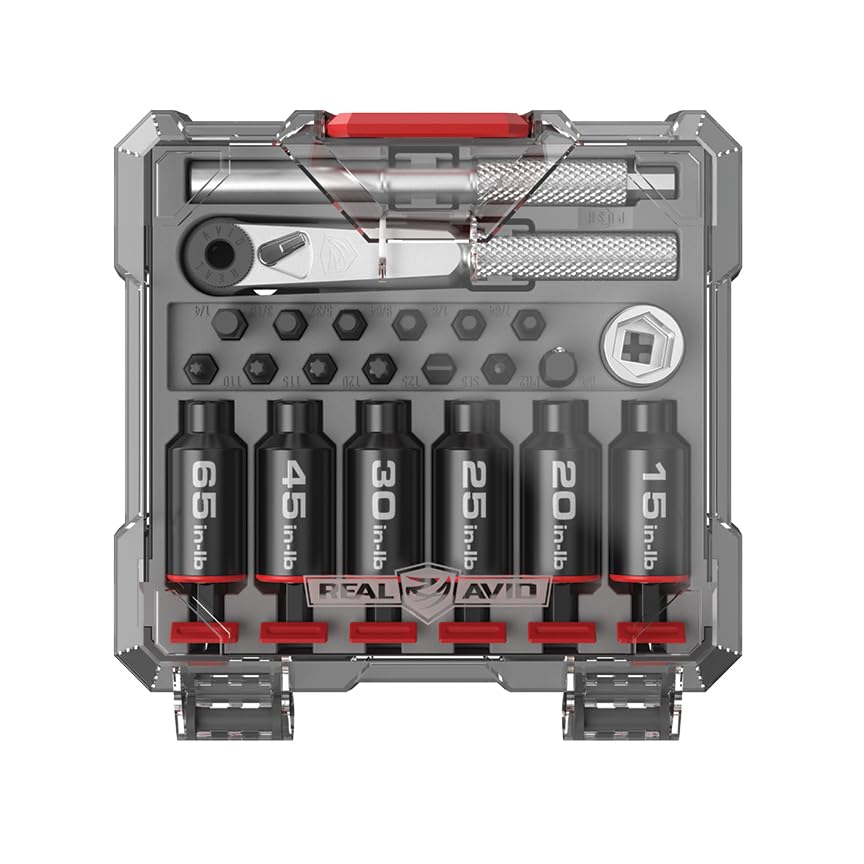 Real Avid Smart-Torq Fixed Limiter & X3 Driver Kit Torque Screwdriver & Ratcheting Driver Tool Set with 6 Fixed Torque Limiters 12 Bits 1/2 Socket with 1/4 Adapter & Storage Case for Maintenance
