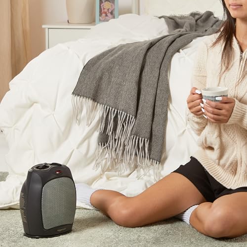 Amazon Basics Oscillating Ceramic Space Heater, Portable Fast Heating Indoor Solution, With Overheat and Tip-Over Protection, Thermostat, 1500W, 7.52"D x 6.34"W x 9.45"H, Black - Image 3
