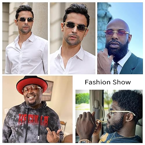 Junsika Rimless Rectangle Sunglasses for Men Women Classic Retro Woodproof Small Sunglasses UV400 Protection3