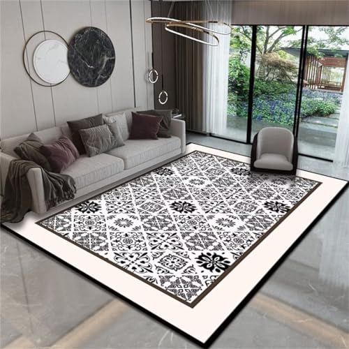 Tapis noir et blanc rectangle facile à entretenir pour chambre - 2