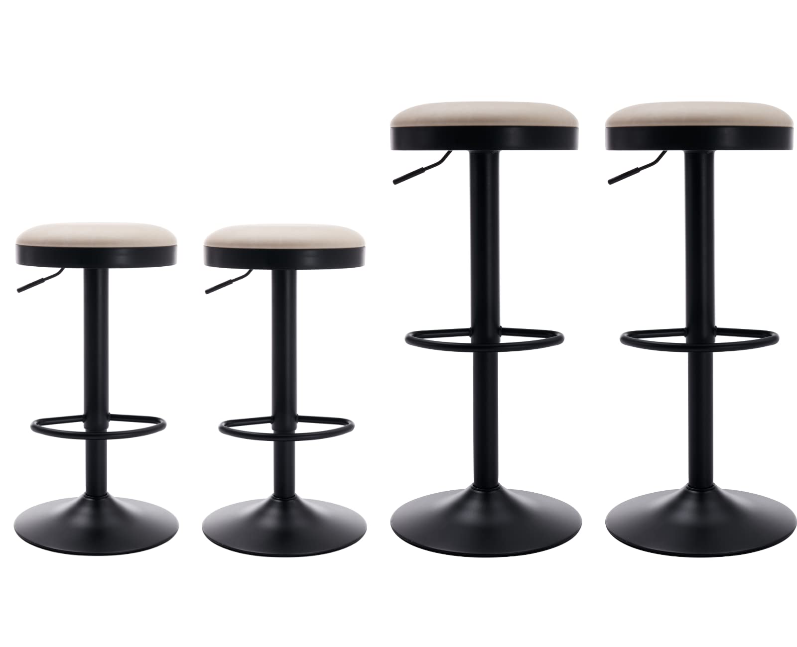 Shunzhi Round Swivel Counter Height Bar Stools Set of 4 Modern Adjustable Barstools Backless PU Leather Bar Chairs Industrial Island Chairs with Metal